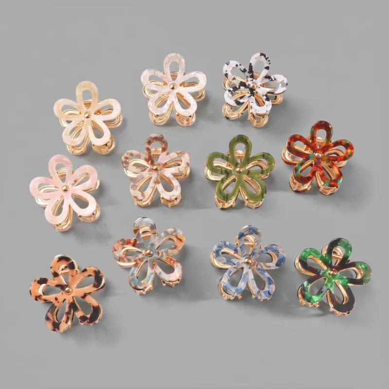 Custom Metal Flower Claw Clip with Acetate Inlay