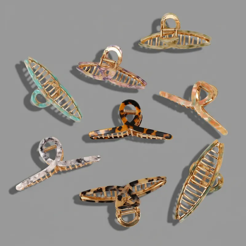 Custom Metal Loop Claw Clip with Acetate Inlay