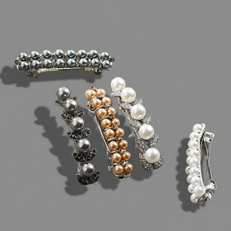 Custom Acetate Curved Barrette Hair Clips feature smooth crescent shape with glossy marbled finish. Premium cellulose acetate provides lightweight gentle snap hold for fine to medium hair in side sections.