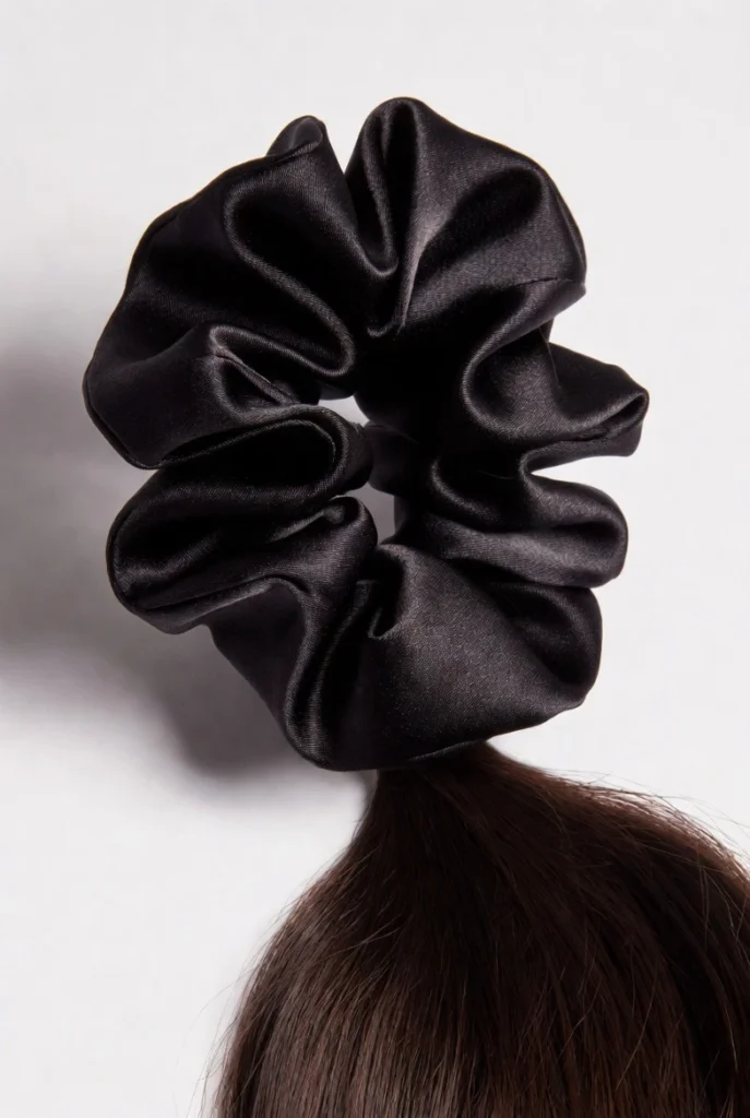 Luxurious satin scrunchie holding healthy hair with zero damage