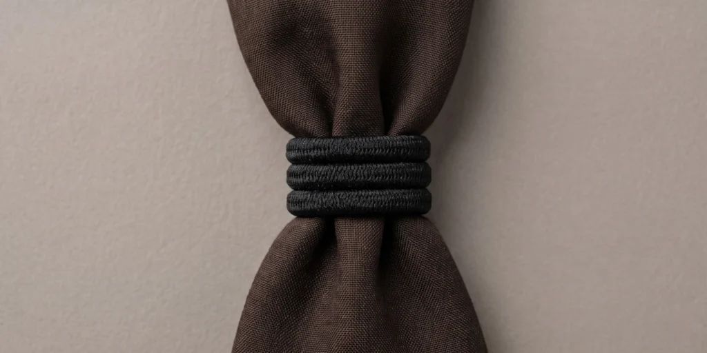 Elastic hair tie wrapped multiple times around a ponytail section showing tension concentration at wrap point