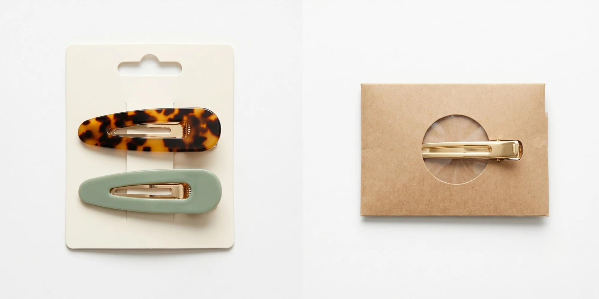 Retail packaging inspection for flat hair clips with labels, SKU checks and carton preparation