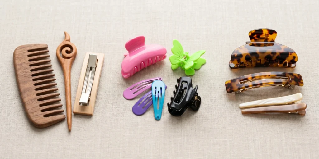 Wooden hair accessories compared with plastic and acetate hair clips