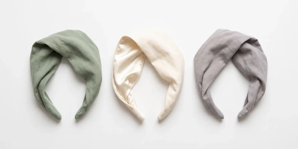 Soft wide fabric headbands in muted colours suitable for wearing during sleep
