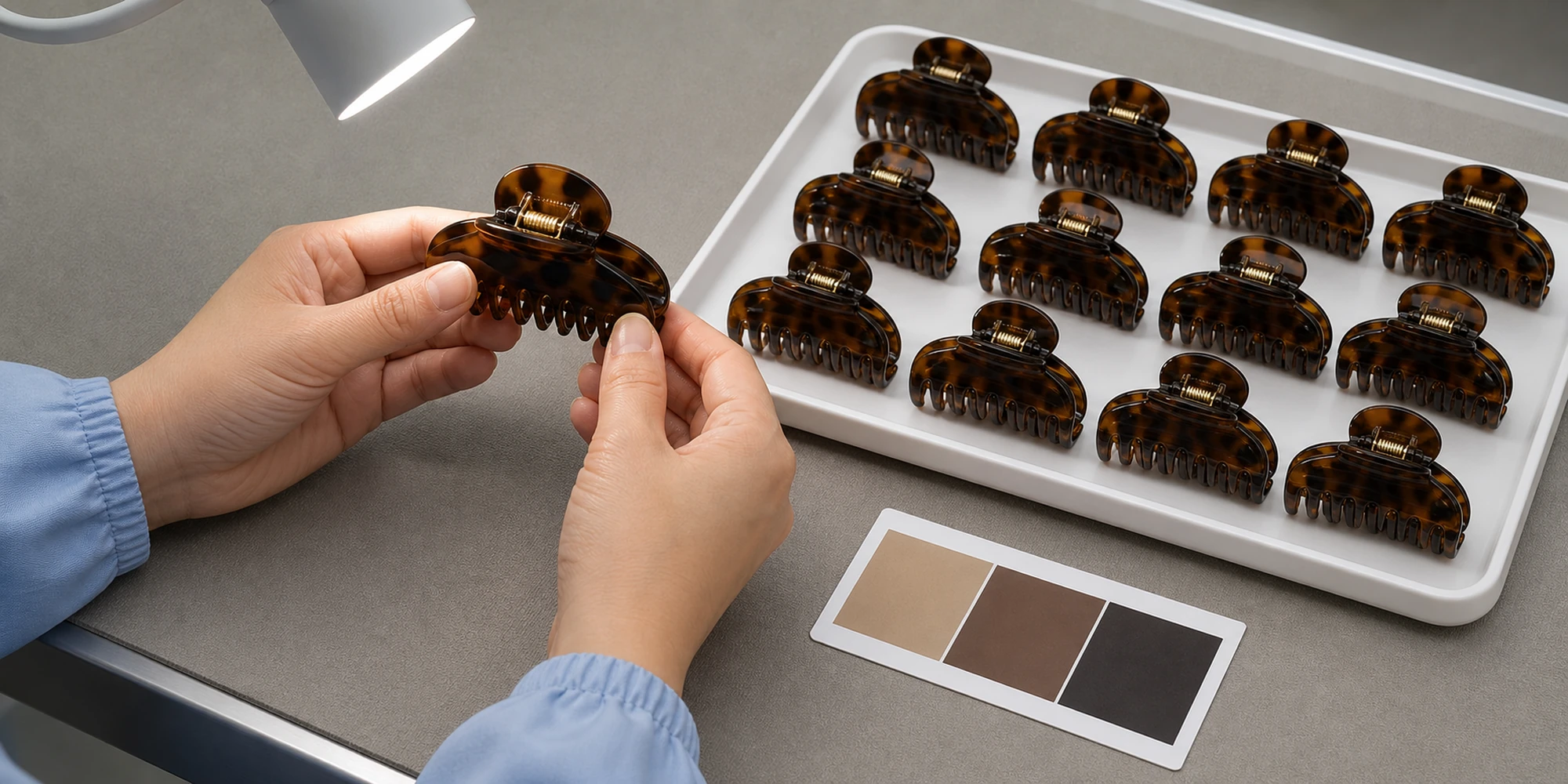 Pre-shipment quality inspection of hair accessories checking colour consistency and finish